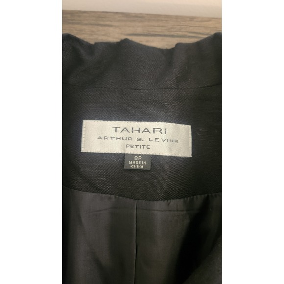 Tahari Womens Black Linen Blend Safari Shirt Jacket Size 8 Petite Black Button - Picture 3 of 8